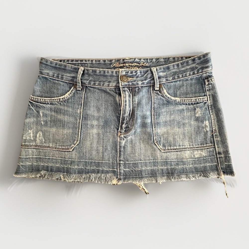 Abercrombie Fitch Jean Micro Mini Skirt Moose Low Rise Y2K 10 Distressed Indie